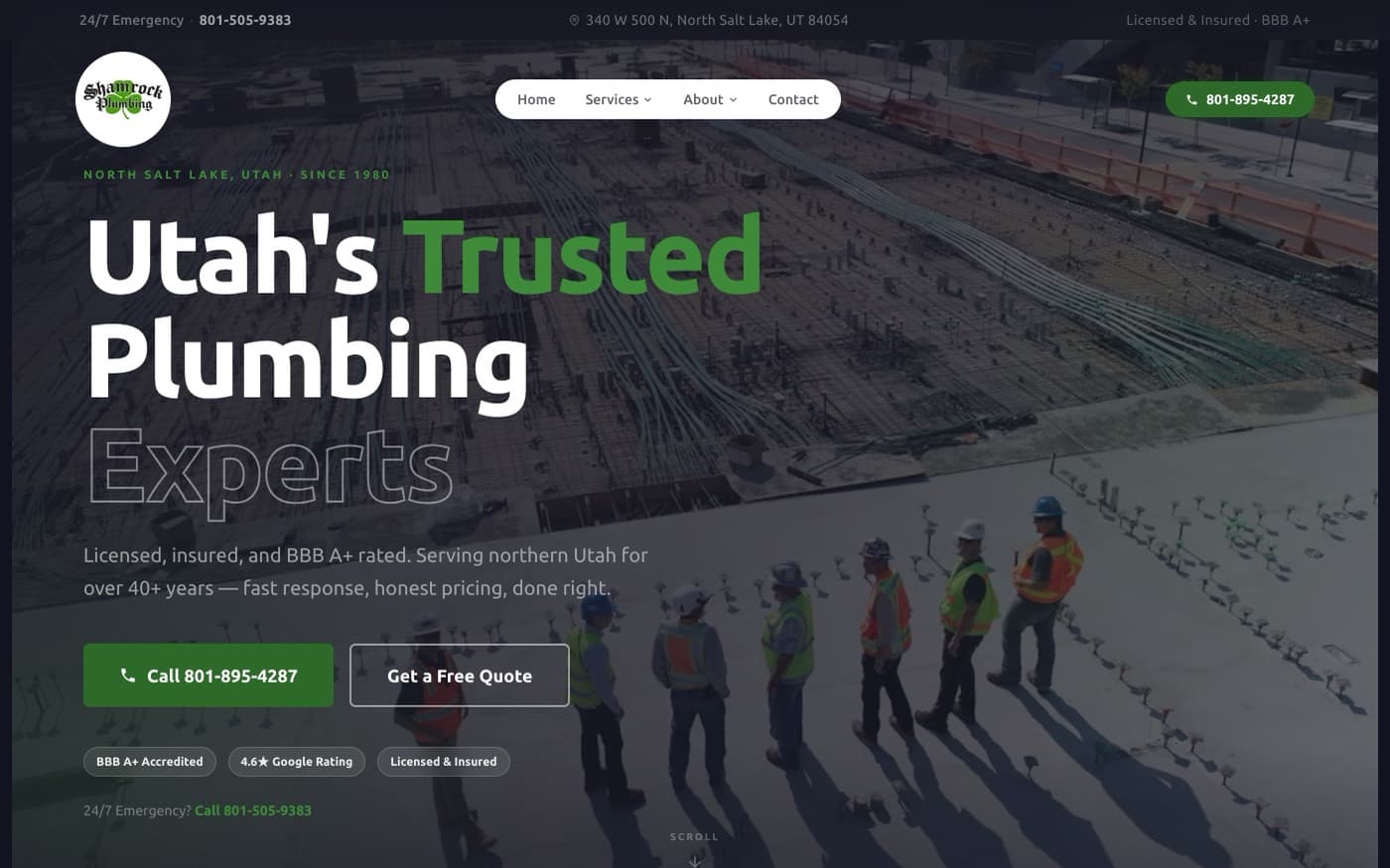 Shamrock Plumbing homepage